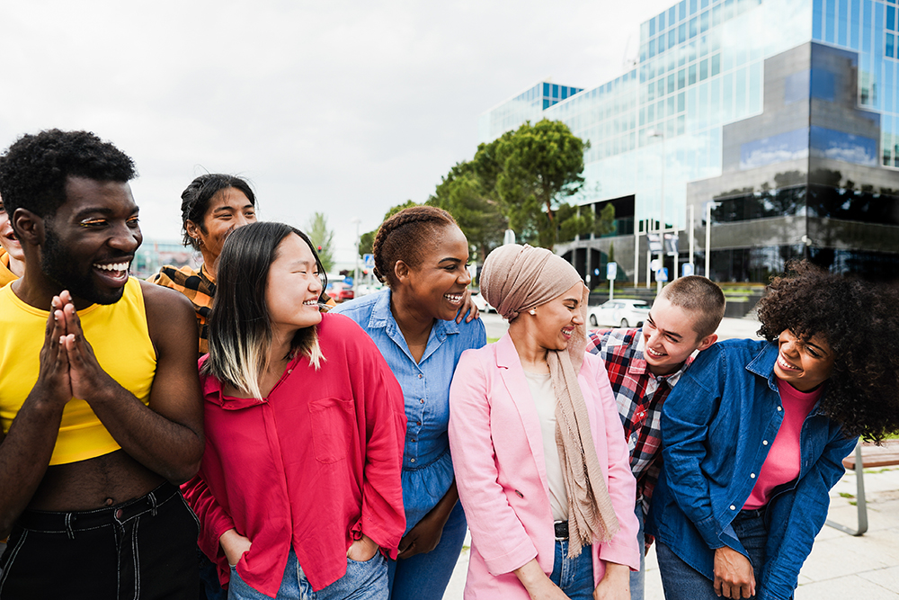 A group of diverse university students in New Zealand having fun