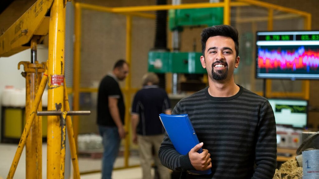 Civil engineering student in a laboratory at Adelaide University